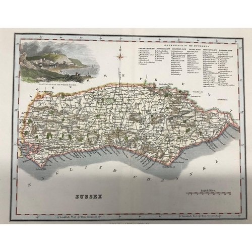 2329 - An 18th Century J. Cary hand coloured map, Middlesex 29cm x 22.5cm and 3 other maps, Hampshire, Suss... 