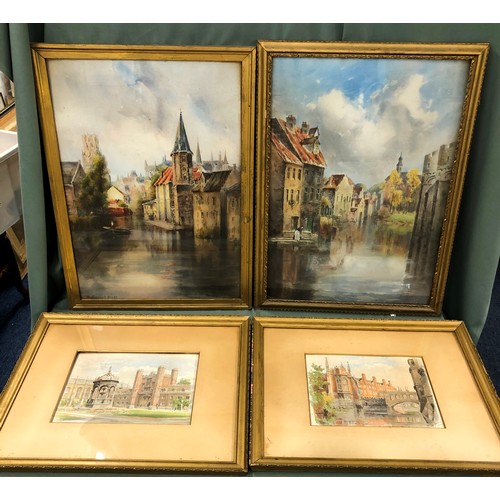 2336 - 2 coloured prints after Burleigh Bruhl, 54 x 37.5cm and 2 other coloured prints, all framed (damage ... 