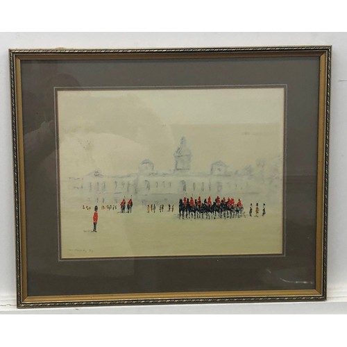 2285 - A pastel of the changing of the guards, signed Ivor Hornby '84, sticker to back 