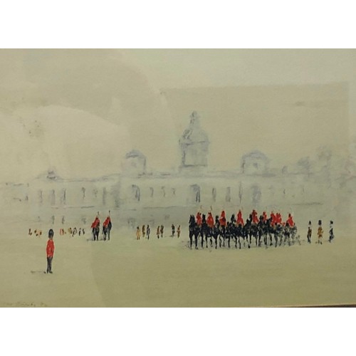 2285 - A pastel of the changing of the guards, signed Ivor Hornby '84, sticker to back 