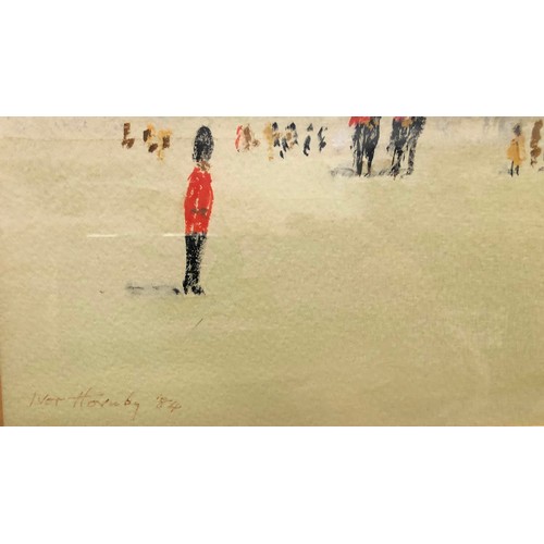 2285 - A pastel of the changing of the guards, signed Ivor Hornby '84, sticker to back 