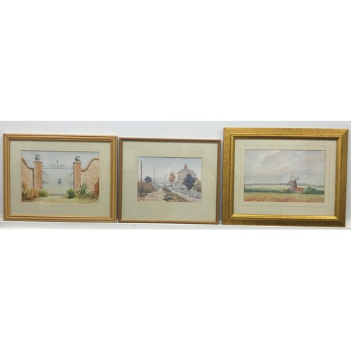 2286 - 3 watercolours, 2 by D.B Bray and 1 by PM Brown 1991, all framed, largest frame 38.5 x 48.5cm.