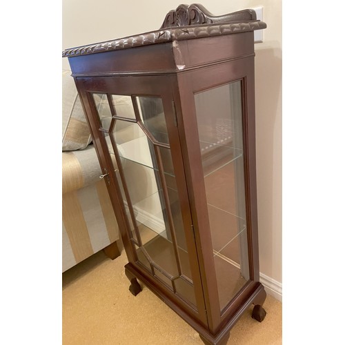 2338 - A mahogany display cabinet with glass door and sides, interior glass shelves, 53cm wide, 30cm deep, ... 