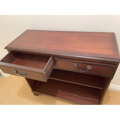 2346 - A small side table with 2 drawers and open shelf below, 76cm wide, 30cm deep, 73cm high. This item i... 