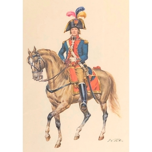 2072 - A set of 4 cavalry prints, 28 x 32, Kingdom of Naples 1852, United Belgian States 1789-1790, Kingdom... 