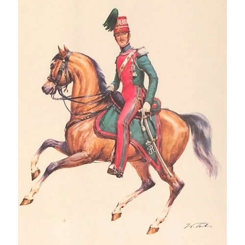 2072 - A set of 4 cavalry prints, 28 x 32, Kingdom of Naples 1852, United Belgian States 1789-1790, Kingdom... 