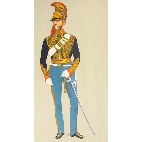 2072 - A set of 4 cavalry prints, 28 x 32, Kingdom of Naples 1852, United Belgian States 1789-1790, Kingdom... 