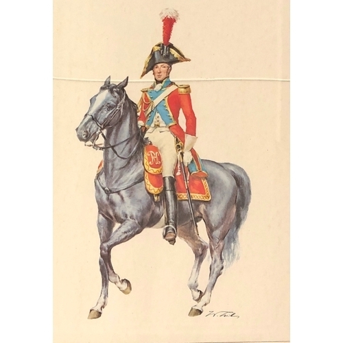 2072 - A set of 4 cavalry prints, 28 x 32, Kingdom of Naples 1852, United Belgian States 1789-1790, Kingdom... 