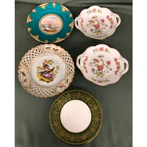 2101 - A pair of Coalport dishes, a Wedgwood Harlech plate, a Regency cup and saucer, a Buckingham Palace m... 