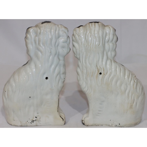 133 - A pair of 19th Century Staffordshire figures of seated spaniels on white and black ground with gilt ... 