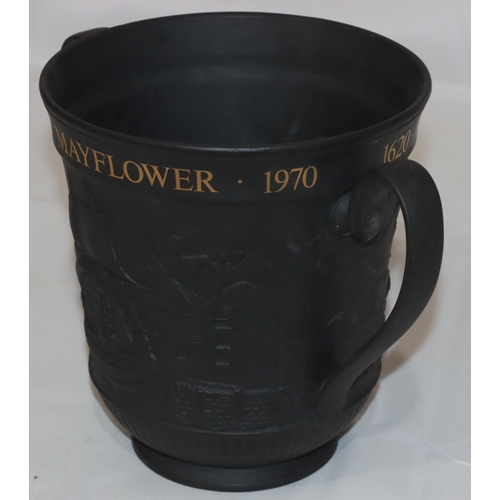 174 - A Royal Doulton black Basalt limited edition 2-handled trumpet shaped loving cup 