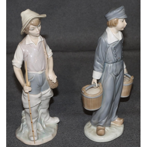 2 - A Lladro figure of a young child holding 2 pails, 22cm high and a Lladro figure of a young fisher bo... 