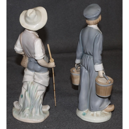 2 - A Lladro figure of a young child holding 2 pails, 22cm high and a Lladro figure of a young fisher bo... 