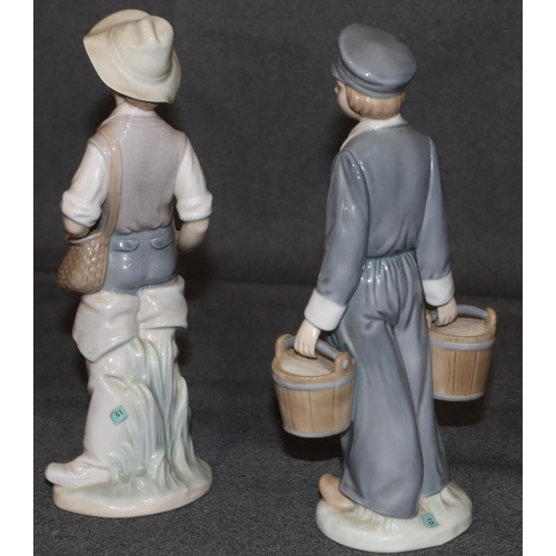 2 - A Lladro figure of a young child holding 2 pails, 22cm high and a Lladro figure of a young fisher bo... 