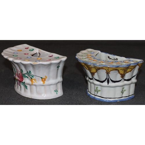 66 - 2 Continental Majolica half round bough pots on coloured ground with swag, floral and leaf decoratio... 