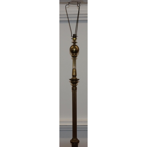 743 - A Victorian heavy brass and china paraffin standard lamp (altered for  electricity) with telescopic ... 