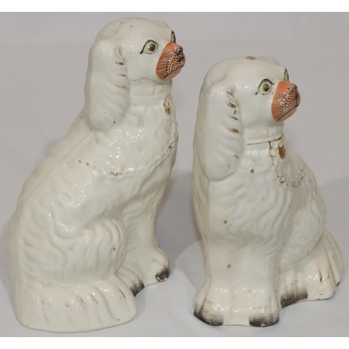 80 - A pair of 19th Century Staffordshire figures of seated spaniels with gilt chain decoration and paint... 