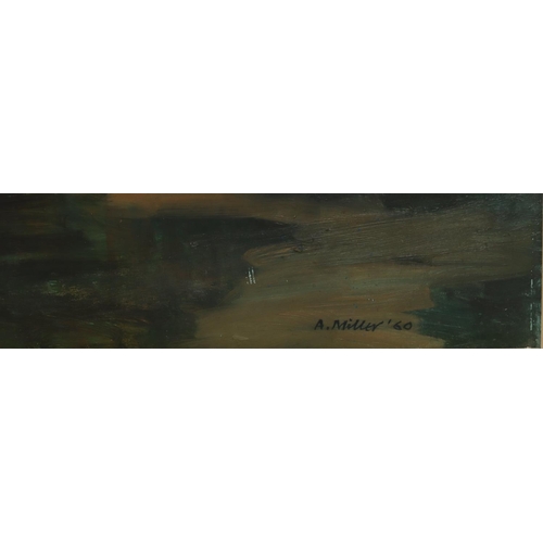 177 - A Miller, oil on board, 121cm x 91cm depicting wooded river landscape, signed and dated '60, in pain... 