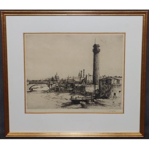 181 - W R Robiot, signed black and white etching, 28cm x 34cm, 