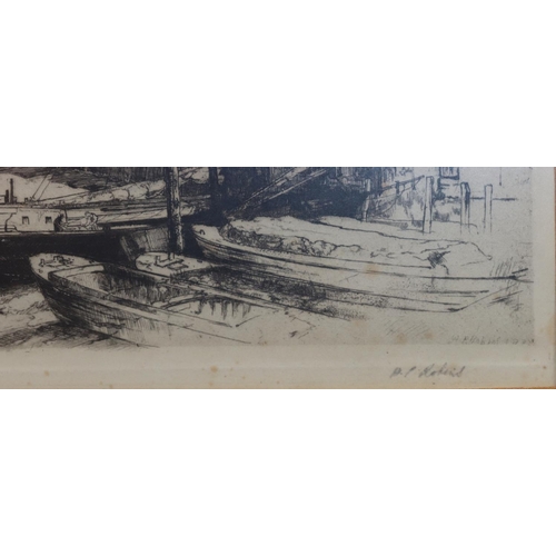 181 - W R Robiot, signed black and white etching, 28cm x 34cm, 