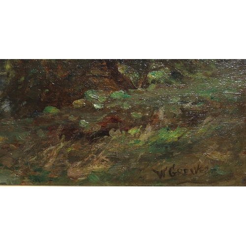 187 - W Grieves, 19th Century oil on canvas, 40cm x 60cm, depicting cattle on riverbank, signed, in gilt f... 