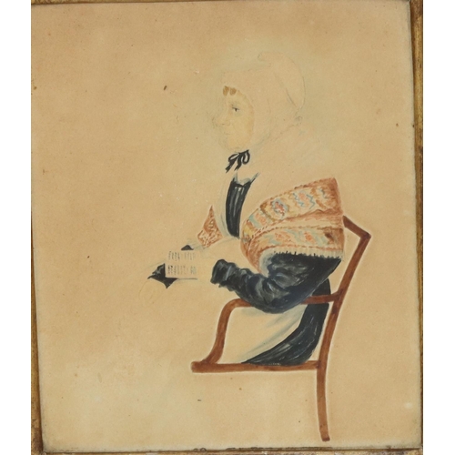 195 - A pair of 19th Century watercolours, 15cm x 12.5cm,  portraits of seated elderly gentleman and lady ... 