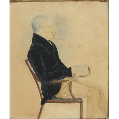 195 - A pair of 19th Century watercolours, 15cm x 12.5cm,  portraits of seated elderly gentleman and lady ... 