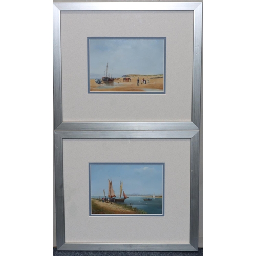 207 - Richard Simm, a pair of watercolour and gauche marine pictures, 12cm x 17cm, depicting people on sho... 