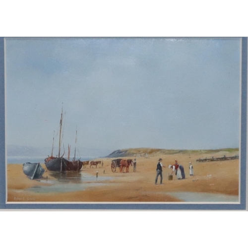 207 - Richard Simm, a pair of watercolour and gauche marine pictures, 12cm x 17cm, depicting people on sho... 