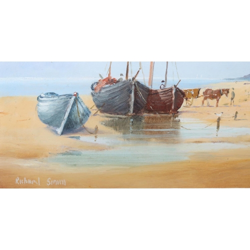 207 - Richard Simm, a pair of watercolour and gauche marine pictures, 12cm x 17cm, depicting people on sho... 