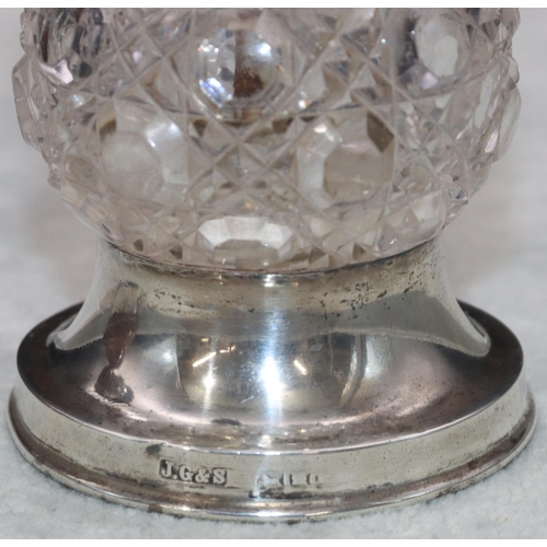 236 - A cut glass and London silver mounted round bulbous shaped pepper grinder, 9cm high and an oak and B... 