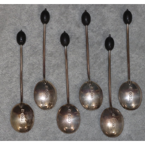 252 - A set of 6 Sheffield silver coffee bean spoons, 1oz gross