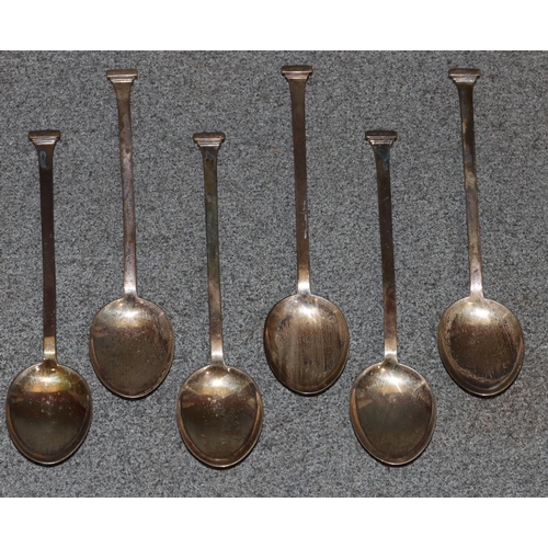 267 - A set of 6 Birmingham silver seal topped teaspoons, in fitted brown leather case, 1.4oz