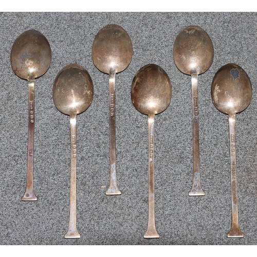 267 - A set of 6 Birmingham silver seal topped teaspoons, in fitted brown leather case, 1.4oz