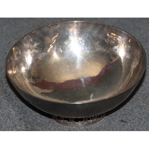 273 - A hammered silver round bowl on pierced base, inscribed 