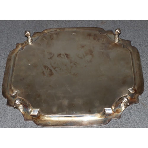 274 - An Elizabeth II square silver scallop shaped tray on splayed scroll feet, Sheffield, 1958, maker's m... 