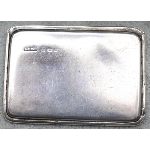 288 - A silver flat 2-sectioned sliding stamp box with engine turned, floral and leaf decorated cover and ... 