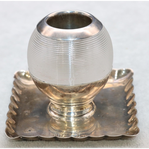 298 - A Birmingham silver and cut glass tabletop match striker on square scallop shaped base, 6.5cm high