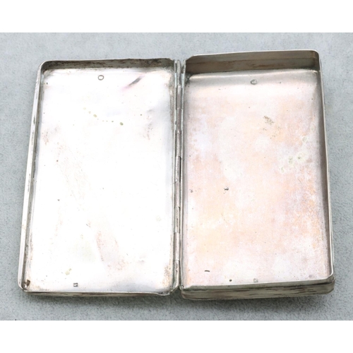 309 - A Continental silver coloured metal rectangular tobacco box with engine turned hinged lid, 13cm long... 