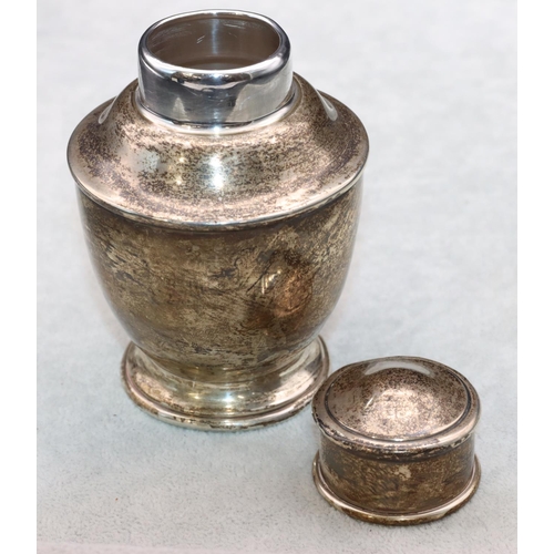 311 - A Birmingham silver Mappin & Webb round thin necked tea caddy with cover, 11cm high (marks rubbed an... 