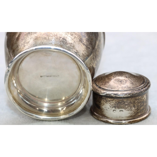 311 - A Birmingham silver Mappin & Webb round thin necked tea caddy with cover, 11cm high (marks rubbed an... 