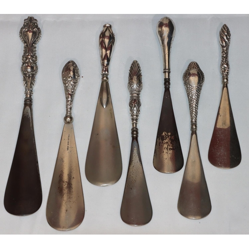 337 - 7 various silver handled shoe horns