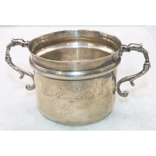 353 - A silver christening mug with engraved inscription, 3.9oz