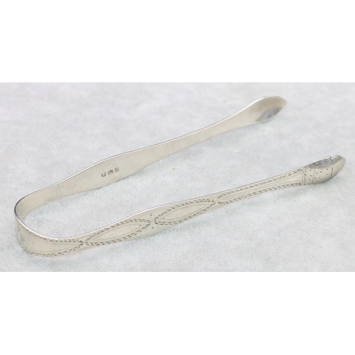 358 - A pair of Georgian bright cut silver sugar tongs, London 1796, maker Peter & Anne Bateman, 1oz