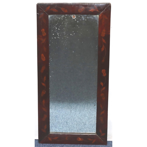 726 - A Georgian Marquetry hanging wall mirror with floral and leaf decoration, 36.5cm wide, 75.5cm high