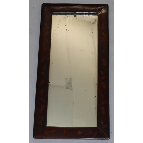 726 - A Georgian Marquetry hanging wall mirror with floral and leaf decoration, 36.5cm wide, 75.5cm high