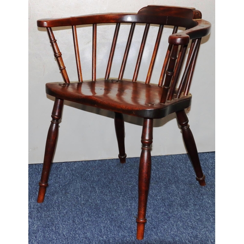 733 - An early 19th Century part stick back armchair (top section missing), solid seat, on round turned le... 