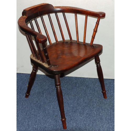 733 - An early 19th Century part stick back armchair (top section missing), solid seat, on round turned le... 