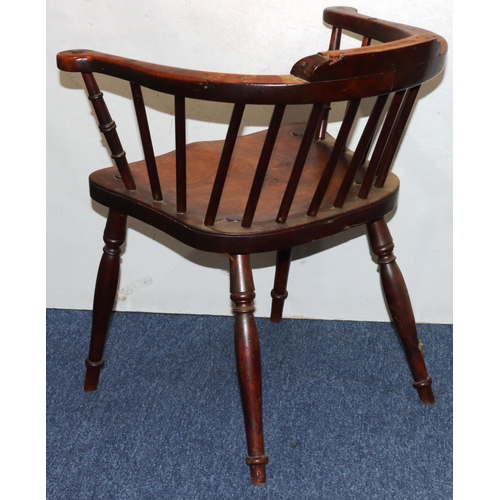 733 - An early 19th Century part stick back armchair (top section missing), solid seat, on round turned le... 