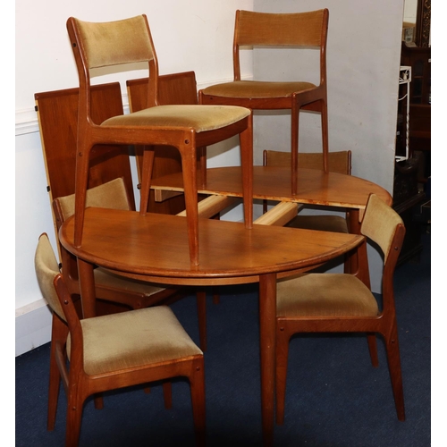 744 - Johannes Andersen, For Uldum Mobelfabrik, Danish set of 6 teak dining chairs with part overstuffed b... 